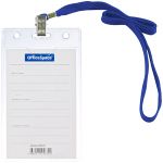 Бейдж вертикальный OfficeSpace, 63*105мм (размер вставки 55*85мм), с клипсой на синем шнурке 284649