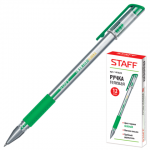 Ручка гелевая STAFFэконом,резиновый грипп,зеленая
