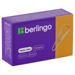 Скрепки BERLINGO 32мм/100шт,никелированные,треугольные с отогнутым носиком
