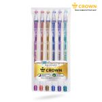 Набор гелевых ручек Crown "Hi-Jell Metallic" 6шт., 06цв., 0,7мм, металлик, ПВХ уп., европодвес HJR-5