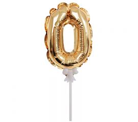 Воздушный шар, самодув, 18см Поиск "Цифра 0", фольгированный, золотой