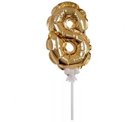 Воздушный шар, самодув, 18см Поиск "Цифра 8", фольгированный, золотой