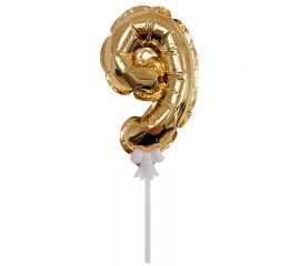 Воздушный шар, самодув, 18см Поиск "Цифра 9", фольгированный, золотой