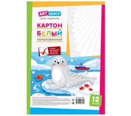 Картон белый A4, ArtSpace, 12л., немелованный, в пакете, "Морской котик"