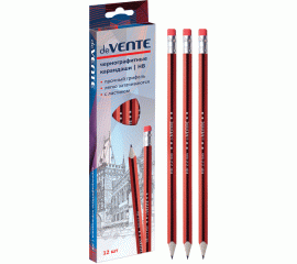 Карандаш простой с ластиком HB deVENTE трехгранный черно-красный корпус