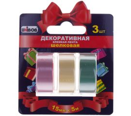 Клейкая лента 15мм*5м,(3шт/уп),декоративная,разноцветная шелк