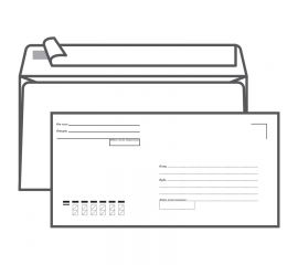 Конверт 110х220 мм "Кому-Куда, отр. лента, Ряжская печатная фабрика