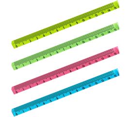 Линейка 15см СТАММ, пластиковая, трехгранная, прозрачная, неоновые цвета, ассорти, европодвес