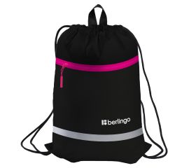 Мешок для обуви 1 отделение Berlingo "Basic pink", 360*460мм, светоотражающая лента, карман на молни