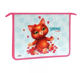 Папка для тетрадей 1 отделение А4 ArtSpace "Spring Cat", пластик, на молнии ПТ-815_42225