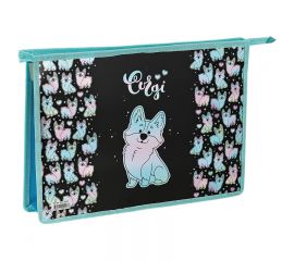 Папка для тетрадей 1 отделение, А4, ArtSpace "Corgi", ламинированный картон, фольга, на молнии ПМ-А4