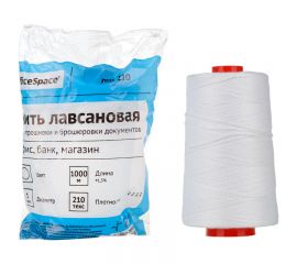Нить для прошивки документов OfficeSpace, лавсановая, d1мм, 1000м, ЛШ-210, белая 295934