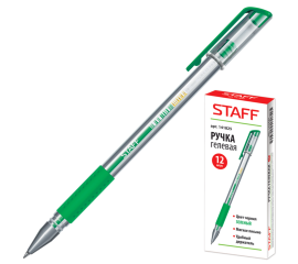 Ручка гелевая STAFFэконом,резиновый грипп,зеленая