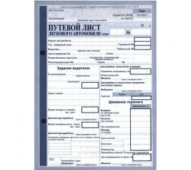 Путевой лист легкового авто А5