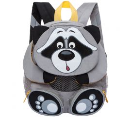 Рюкзак детский Grizzly "Енот", 24*29*14см, 1 отделение, 5 карманов, уплотненная спинка, серый/черный