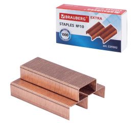 Скобы для степлера медное покрытие №10, 1000 штук, BRAUBERG "EXTRA", до 20 листов, 229302