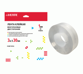 Скотч двусторонний 30 мм х 3 м deVENTE Nano Tape многоразовый, толщина 1 мм