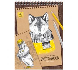 Скетчбук 40л., А5 ArtSpace "Craft style", 80г/м2, на гребне, крафт СкA540грв_38355
