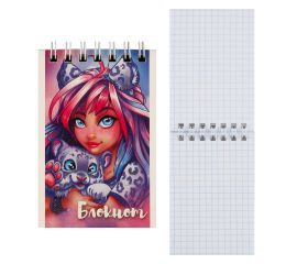 Блокнот А7 (75*105) 40л клетка дв спир обл мягк карт Феникс Девушка с барсом выб лак глиттер 62955