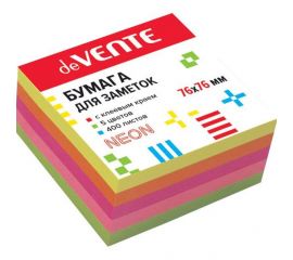 Бумага для заметок с клеевым краем deVente  неон  5 цветов, 76*76 мм , 400 л