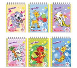 Блокнот МАЛЫЙ ФОРМАТ А7 75х105 мм, 40 л., гребень, картон, клетка, ЮНЛАНДИЯ, "Мультяшки"