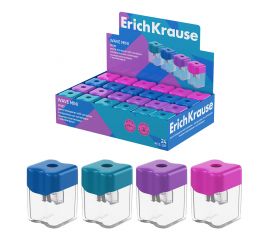 Точилка пластиковая ErichKrause Wave Mini, Vivid, с контейнером, ассорти