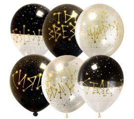 Воздушные шары,  25шт., М12/30см, ПатиБум "Black&Transparent. Ты звезда", ассорти, европодвес 469029