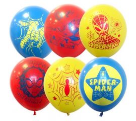 Воздушные шары,  5шт., М12/30см, ПатиБум "Человек-Паук", шелк ассорти, европодвес 4690241283193