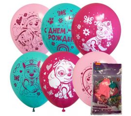 Воздушные шары,  5шт., М12/30см, ПатиБум "Щенячий Патруль. С днем рождения", ассорти, европодвес 469