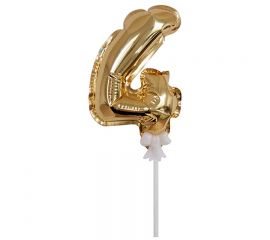 Воздушный шар, самодув, 18см Поиск "Цифра 4", фольгированный, золотой