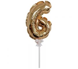 Воздушный шар, самодув, 18см Поиск "Цифра 6", фольгированный, золотой