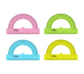 Транспортир 12см, 180° СТАММ, пластиковый, прозрачный, неоновые цвета, ассорти ТР34