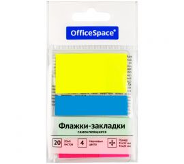 Флажки-закладки OfficeSpace, 45*12мм* 3цв.,+ 45*25мм* 1цв., по 20л., неоновые цвета, европодвес PM_5