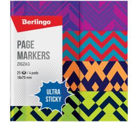 Флажки-закладки Berlingo "Ultra Sticky" "Zigzag", 18*70мм, бумажные, в книжке, с дизайном, 25л*4 бл.