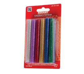 Клеевые стержни, 11 мм. цветные с блёстками,  REXANT длина 100мм. комплект 12 шт.