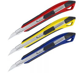 Нож канцелярский 9мм Berlingo "Razzor 300", auto-lock, металл. направл., мягкие вставки, ассорти, ев