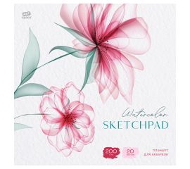 Планшет для акварели, 20л., 200*200, ArtSpace"Прозрачные цветы", 200г/м2, ГОЗНАК, среднее зерно Па20