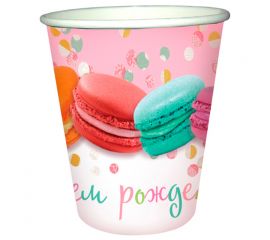Стаканы бумажные ПатиБум "С Днем Рождения. Макаруны", 200мл, 6шт. 4690296064990