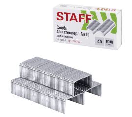 Скобы для степлера №10, 1000 штук, РОССИЯ, STAFF "Basic", до 20 листов, 224797