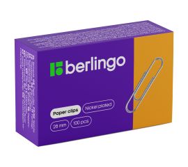 Скрепки BERLINGO 28мм/100шт,никелированные
