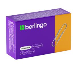 Скрепки BERLINGO 32мм/100шт,никелированные