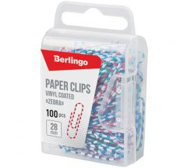 Скрепки 28мм, Berlingo "Зебра", 100шт., цветные, пласт. упак., европодвес DBs_28140