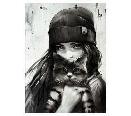 Тетрадь 32 л 150х210 мм клетка скоба "Девушка с котом. Осень."