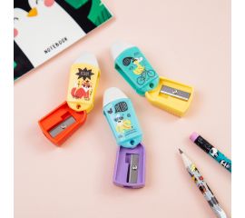 Точилка пластиковая с ластиком MESHU "Summer party" 1 отверстие, ассорти MS_41919