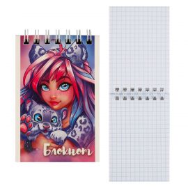 Блокнот А7 (75*105) 40л клетка дв спир обл мягк карт Феникс Девушка с барсом выб лак глиттер 62955