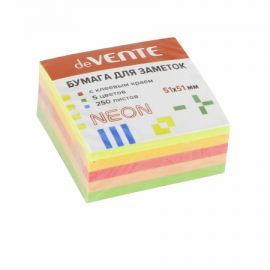 Бумага для заметок с клеевым краем deVente  неон 51х51 мм , 5 цветов, 250 л