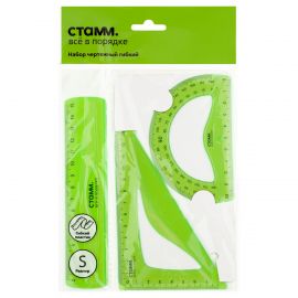 Набор чертежный (линейка 15 см, треугольник, транспортир) зеленый СТАММ