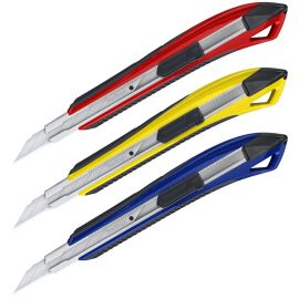 Нож канцелярский 9мм Berlingo "Razzor 300", auto-lock, металл. направл., мягкие вставки, ассорти, ев