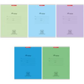 Тетрадь 12 л А5 линия косая с частыми наклонными скоба "Однотонные Микс" (ассорти)