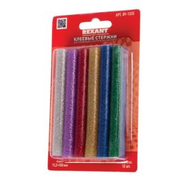 Клеевые стержни, 11 мм. цветные с блёстками,  REXANT длина 100мм. комплект 12 шт.